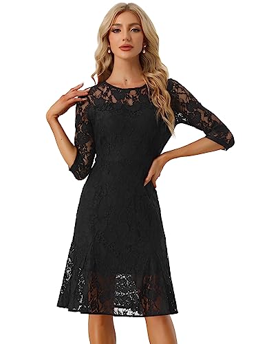 Amazon.com: Allegra K Elegant Lace Dress for Women's 3/4 Sleeves